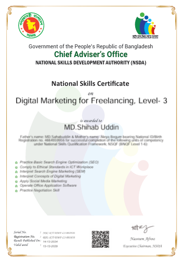 BD Government Certified Digital Marketer (NSDA Level 3)
