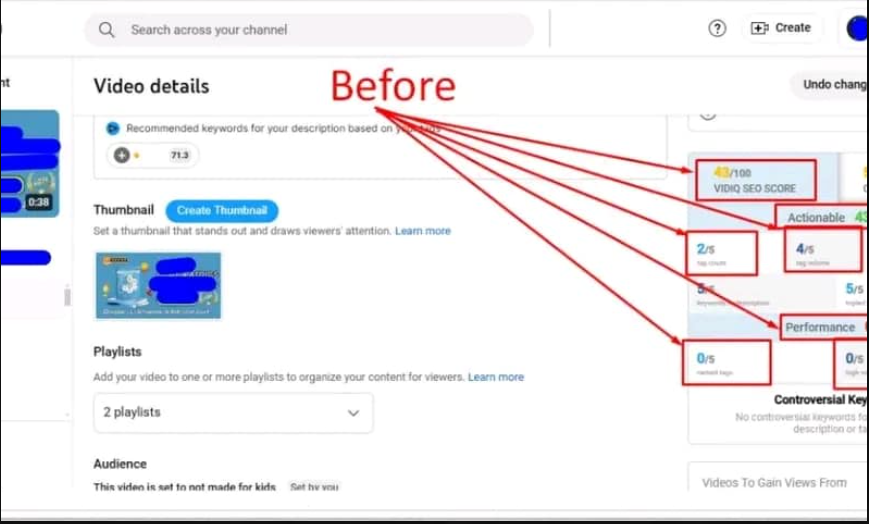 YouTube Channel Explosion - Before SEO β Low VidIQ Score Audit