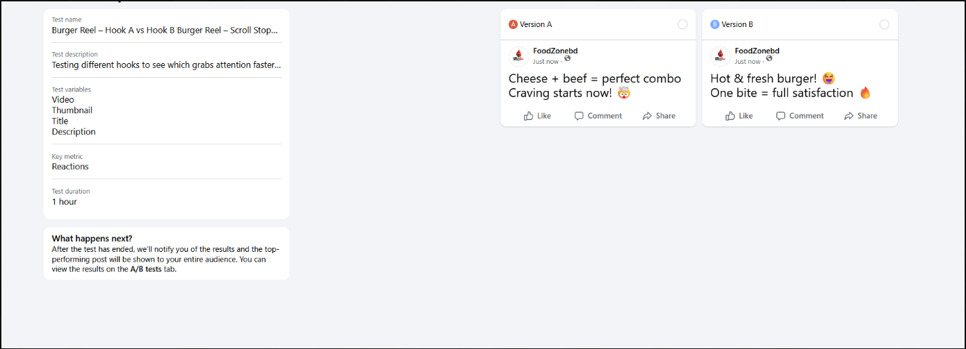 Facebook & Instagram Brand Growth - A/B Test β Reel Hook Variations